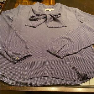 Loft small tall polka dot tech bow blouse